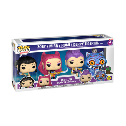 Funko Pop 4 Pack - K-Pop Demon-Hunters - Zoey / Mira / Rumi / Derpy Tiger with Sussie Bird