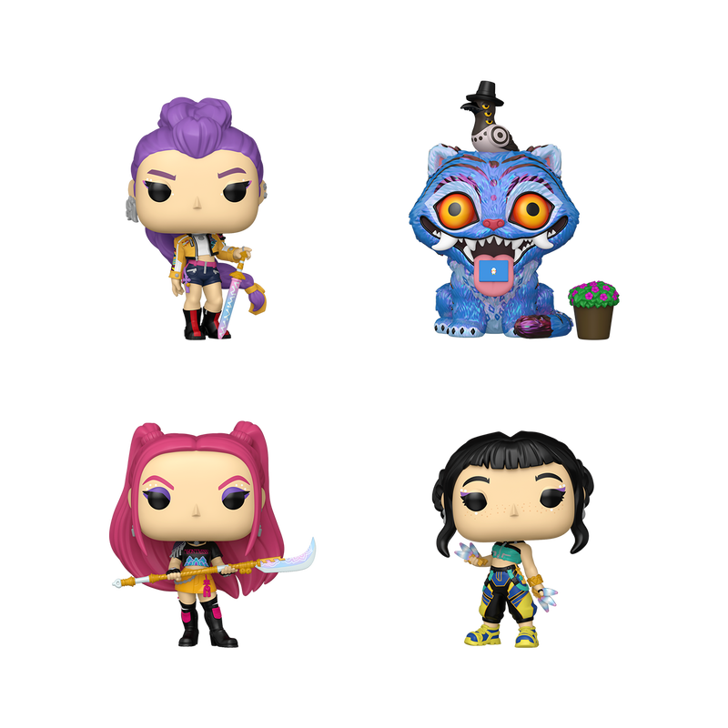 Funko Pop 4 Pack - K-Pop Demon-Hunters - Zoey / Mira / Rumi / Derpy Tiger with Sussie Bird
