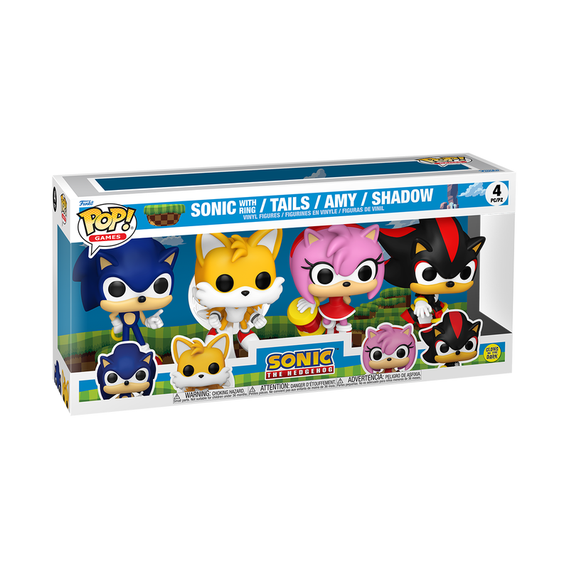 Funko Pop 4 Pack - Sonic The Hedgehog - Sonic with Ring  Tails  Amy  Shadow (GITD)