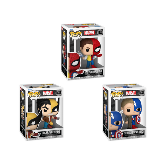 Wave Funko Pop - Marvel - Peter Parker/Spider-Man, Steve Rogers/Captain America e Logan/Wolverine