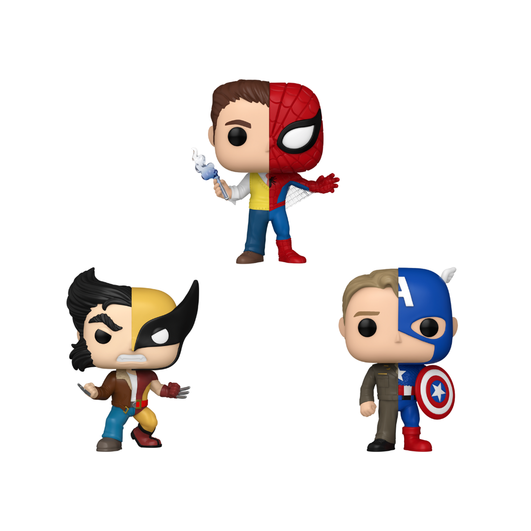 Wave Funko Pop - Marvel - Peter Parker/Spider-Man, Steve Rogers/Captain America e Logan/Wolverine